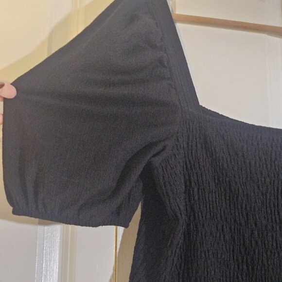 H&M Women’s Dress XXL Black Smocked Babydoll Puff Sleeve Cottagecore Minimalist - Picture 3 of 8